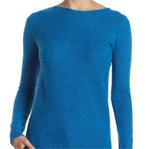 Griffen Cashmere Asymmetrical Hem Long Sleeve Sweater In Blue Size XL - Picture 1 of 10
